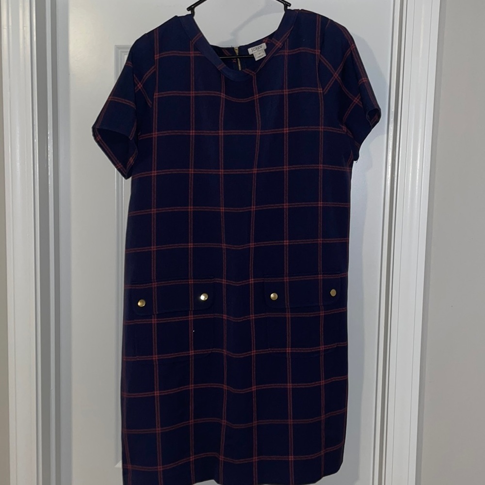 J. Crew Navy and Red Plaid Dress